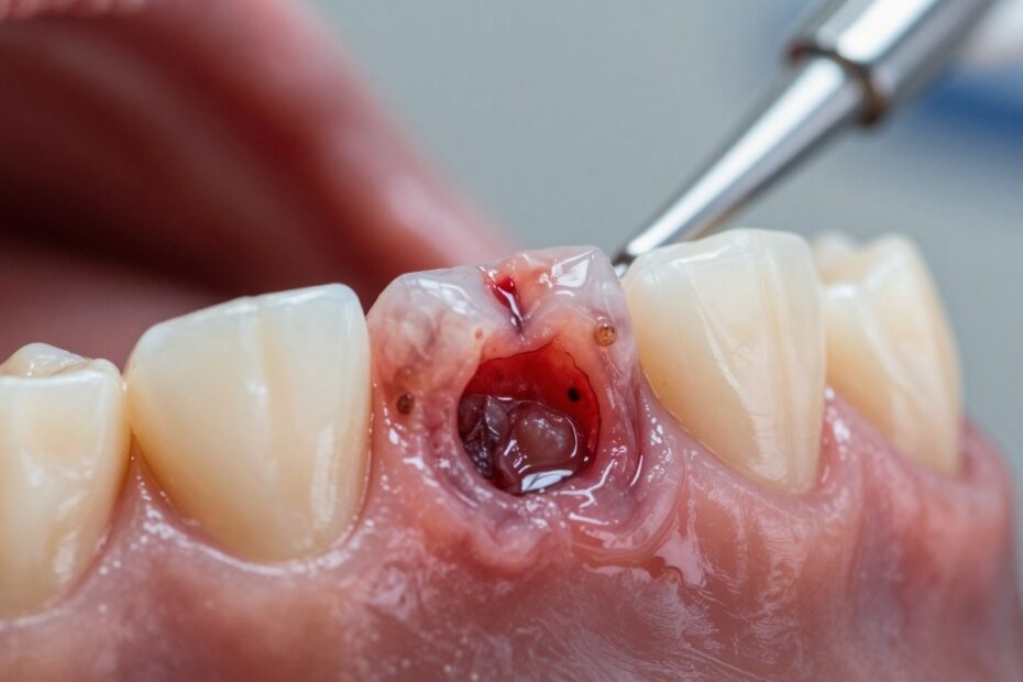 Spuchnięte dziąsło przy martwym zębie