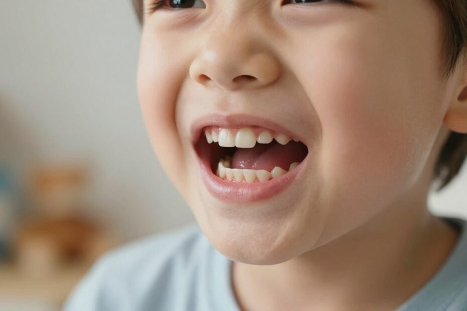 Ząb rośnie na dziąśle u dziecka